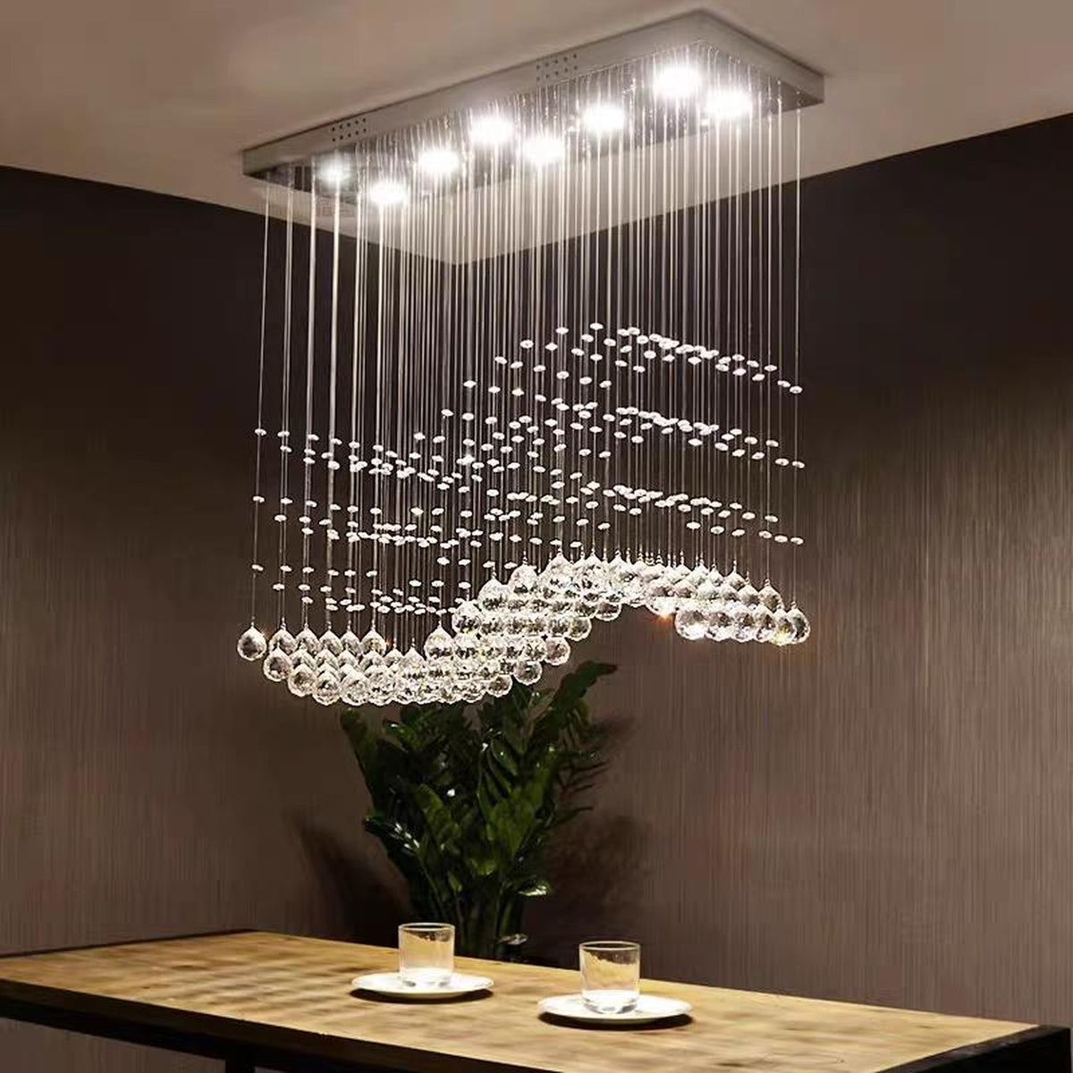 AM0675 — Light Luxury Linear Crystal Chandelier for Dining Rooms
