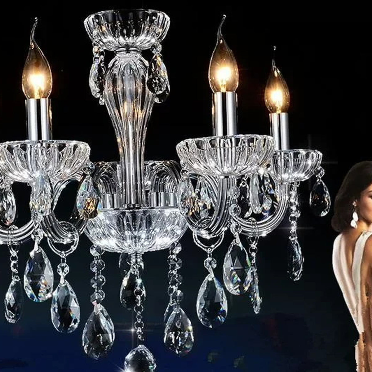AM0751 — European Candle Crystal Stainless Steel Chandelier for Offices