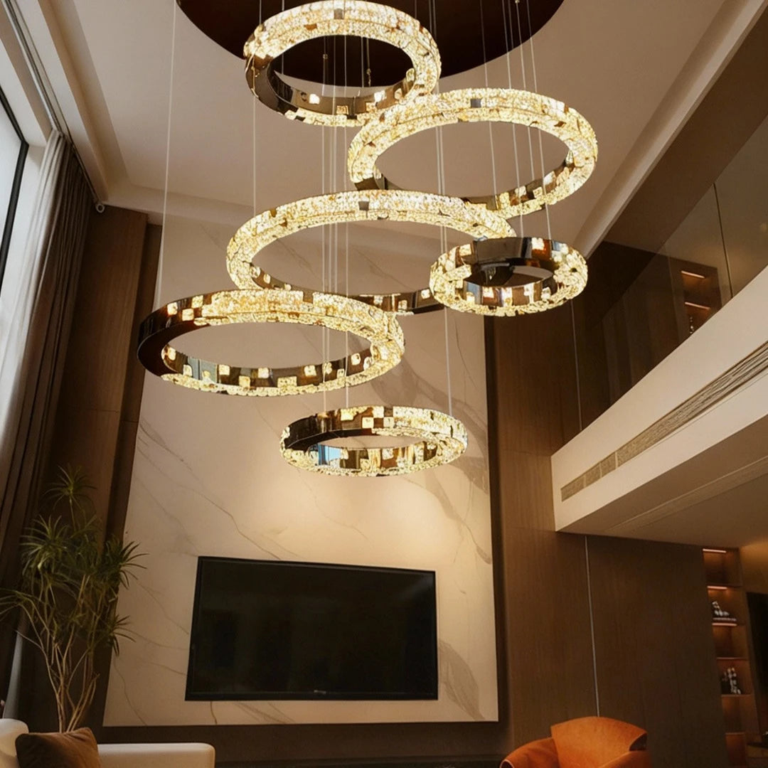 AM0020 · Modern Minimalist Stairwell Ring Composition Acrylic Chandelier — AM0020, view 6