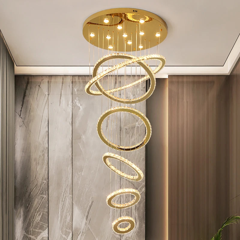 AM0051 · Modern Minimalist Stairwell Ring Composition Crystal Chandelier — AM0051, view 6