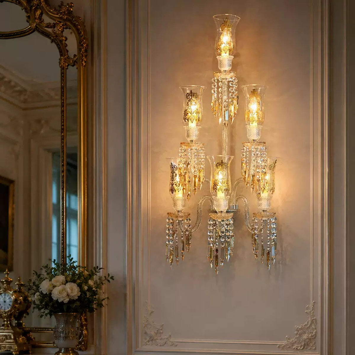 AM0857 — French Crystal Stainless Steel Wall Light for Tea Rooms & Hotels