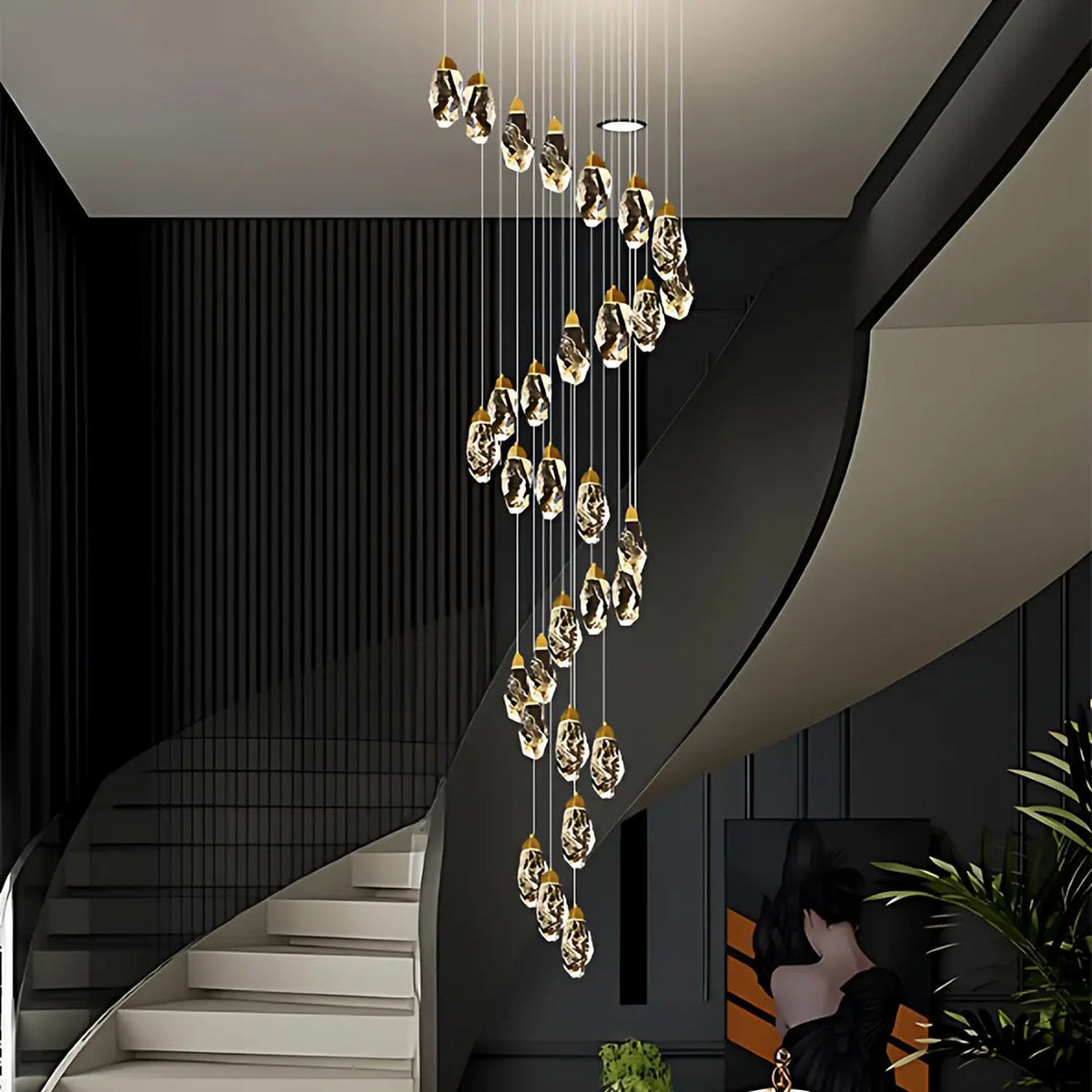 AM0539 — Minimalist Spiral Staircase Crystal Chandelier for Stairwells