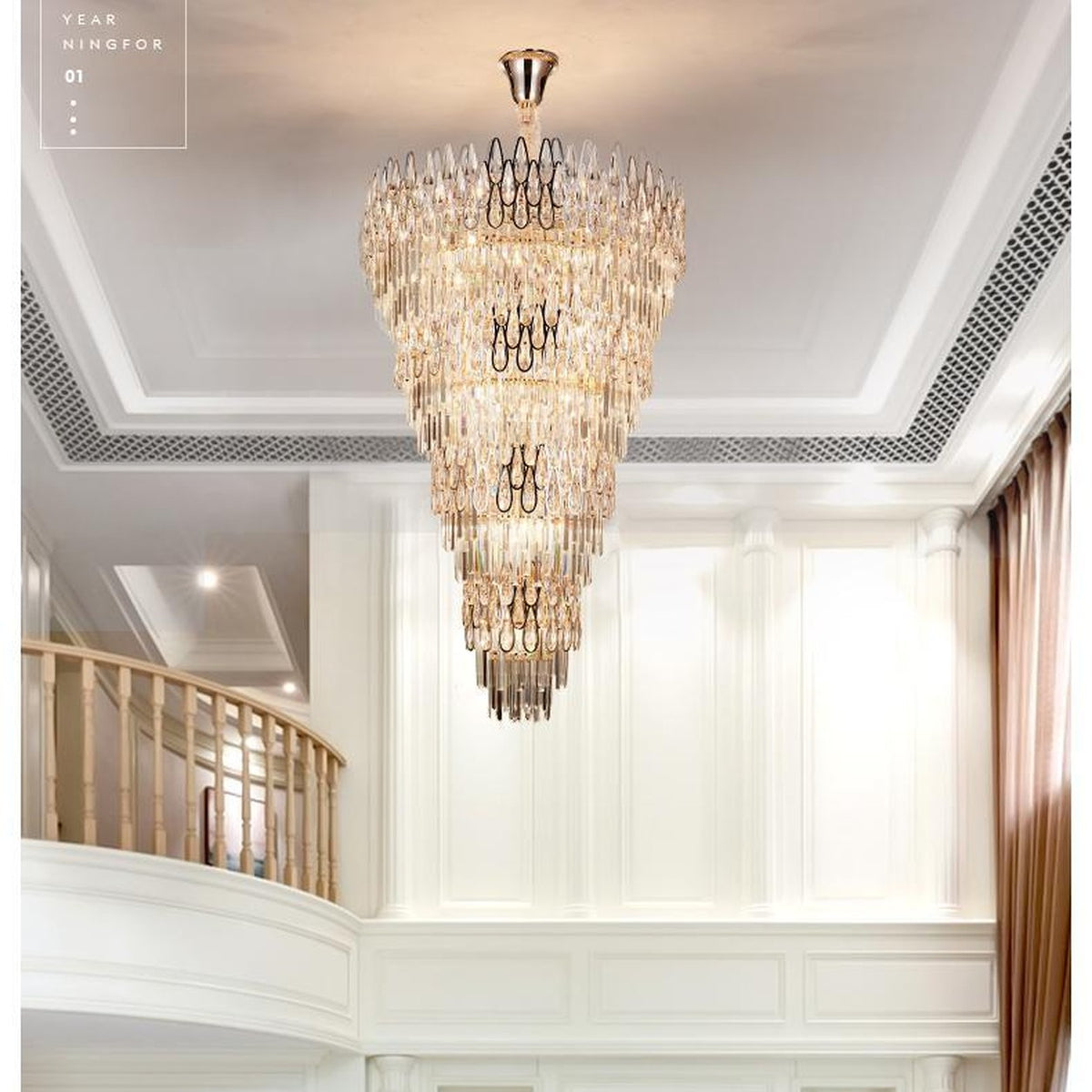 AM0632 — Light Luxury Stairwell Crystal Chandelier for Living Rooms
