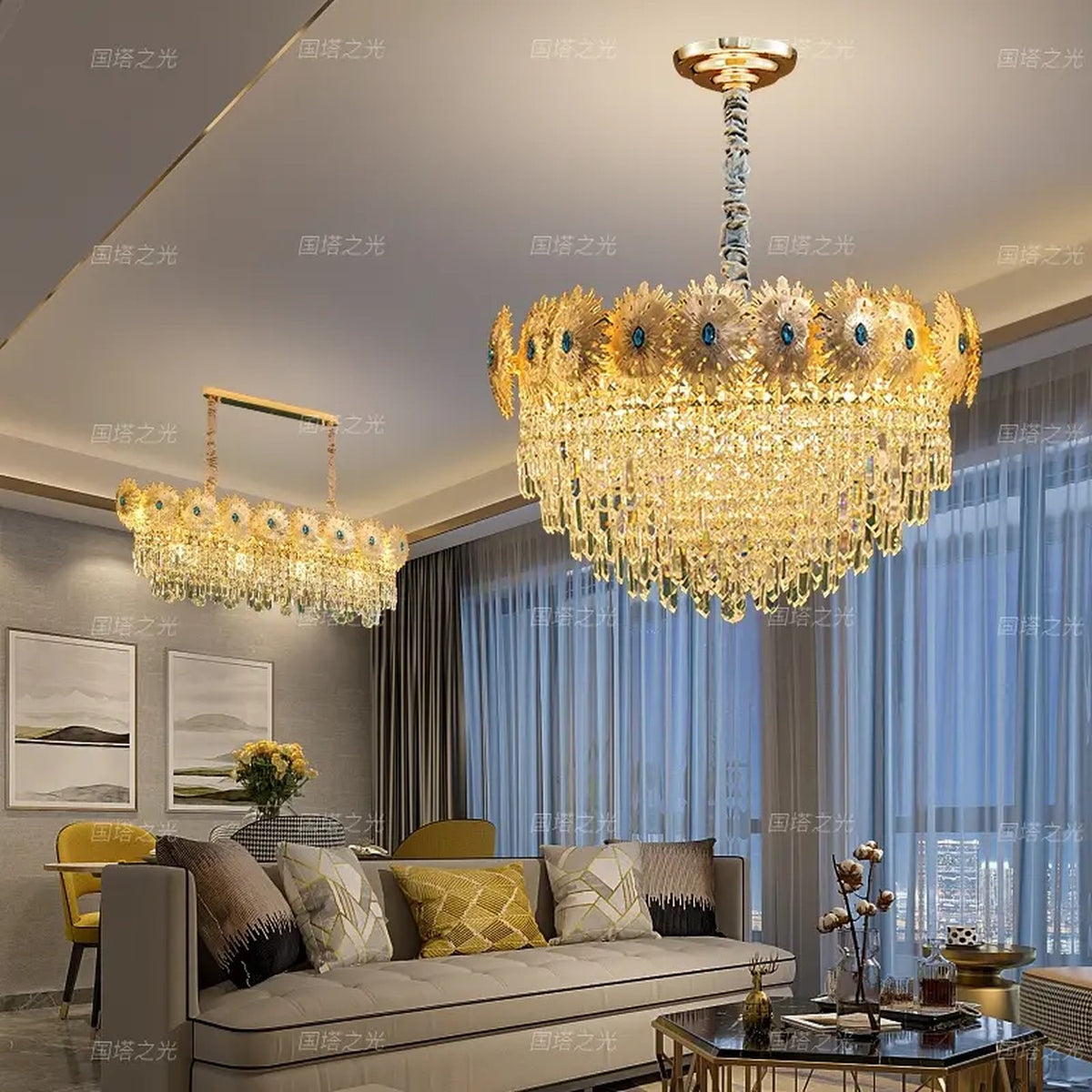 AM0692 — Light Luxury Peacock Imported K9 Crystal Chandelier for Living & Dining Rooms