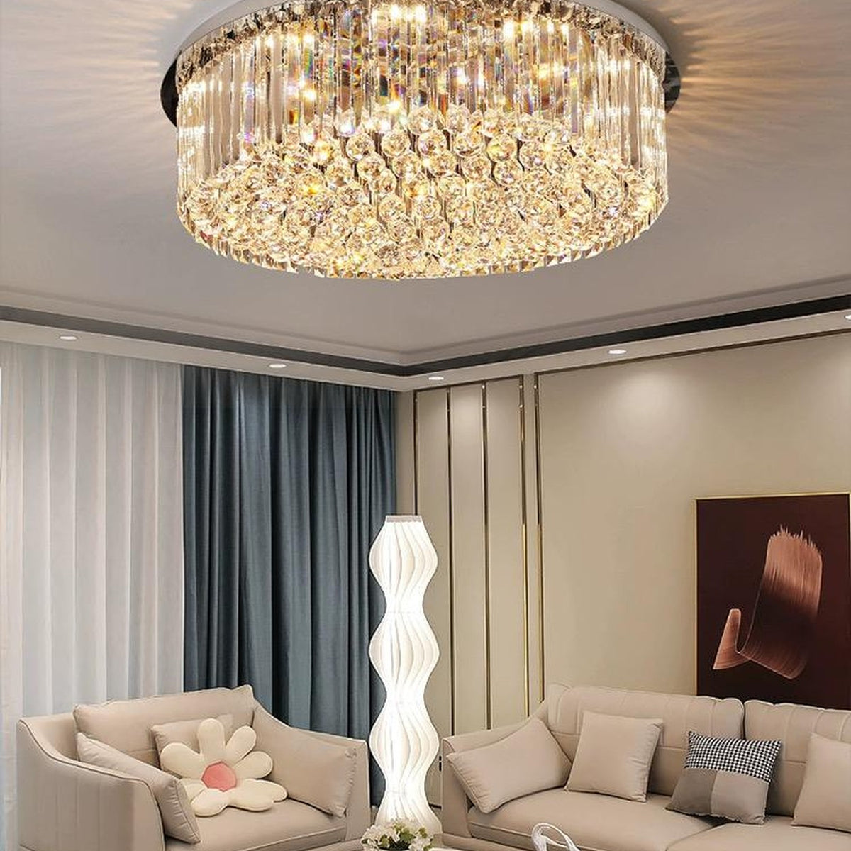 AM0518 — Light Luxury Square Crystal Ceiling Light for Living Rooms