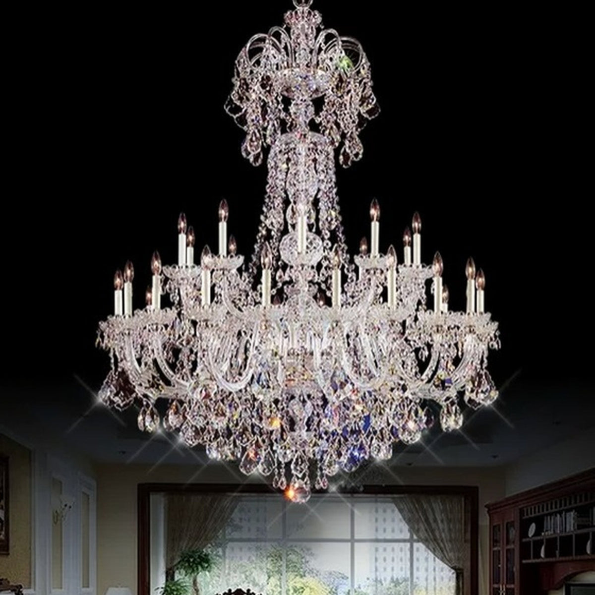AM0771 — European Candle Crystal Chandelier for Duplex Spaces & Stairwells
