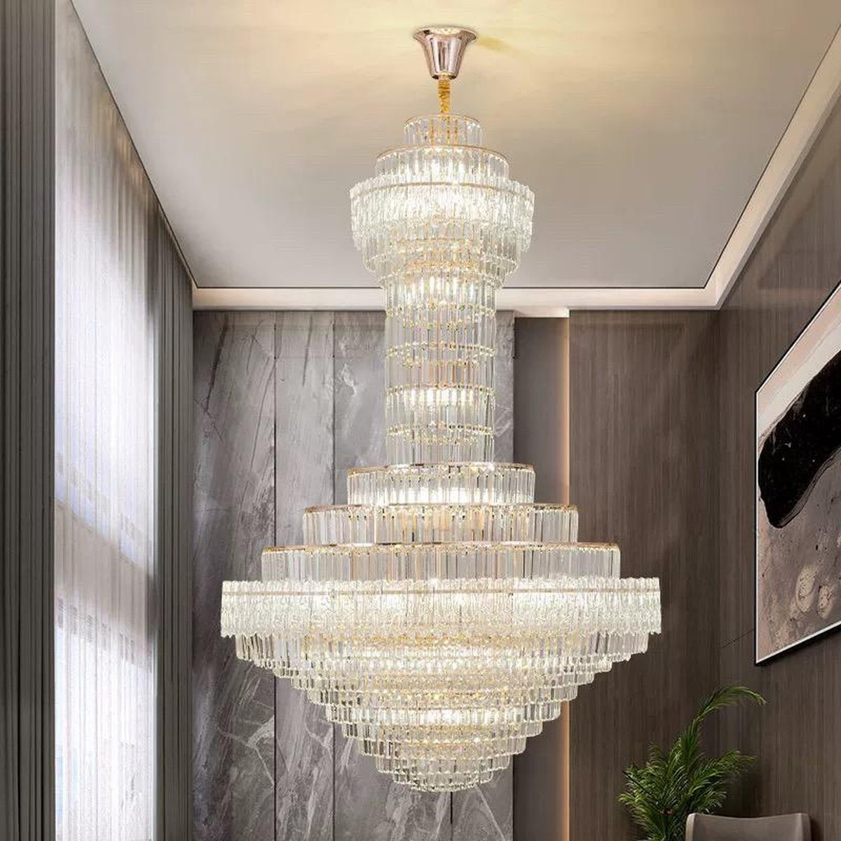 AM0564 — Light Luxury Linear Crystal Chandelier for Living Rooms