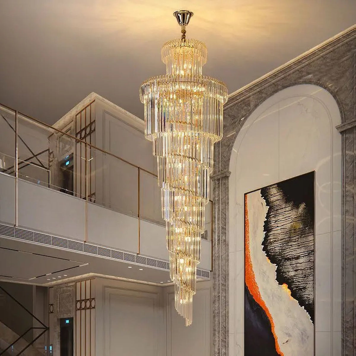AM0636 — Minimalist Spiral Staircase Crystal Chandelier for Living Rooms