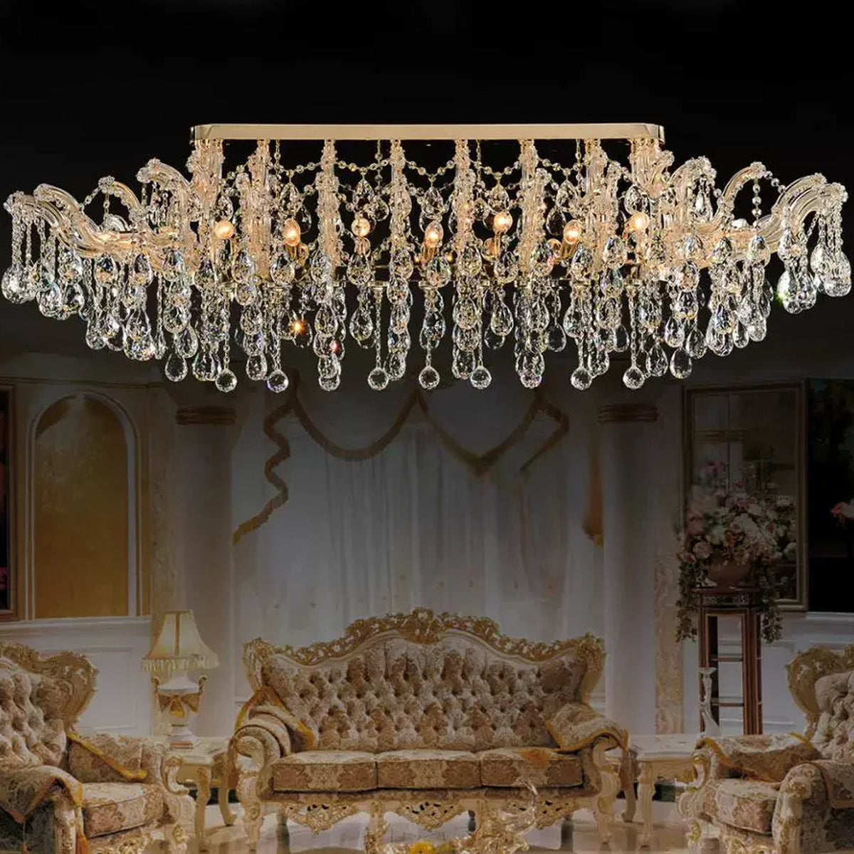 AM0816 — European Rectangular Crystal Ceiling Light for Living Rooms & Dining Rooms