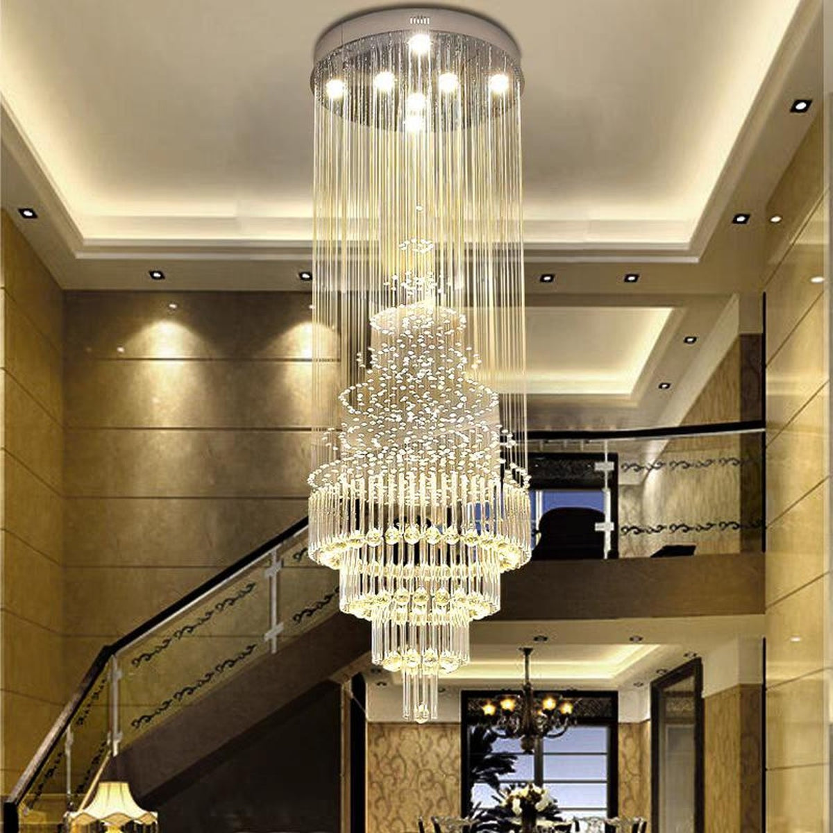 AM0483 — Modern Minimalist Stairwell Crystal Chandelier for Living Rooms