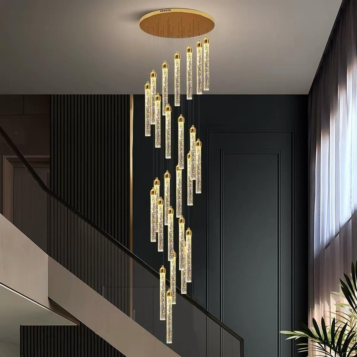 AM0495 — Modern Minimalist Spiral Staircase Crystal Chandelier for Stairwells
