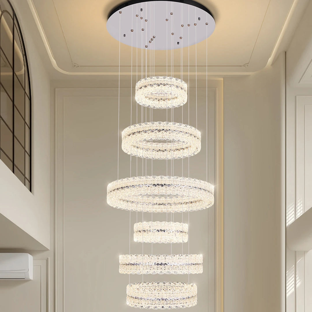 AM0054 · Modern Minimalist Stairwell Ring Composition Acrylic Chandelier — AM0054, view 6