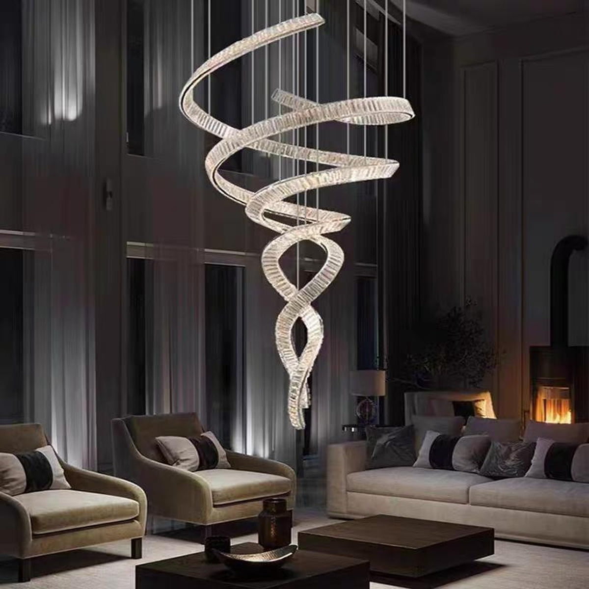 AM0550 — Light Luxury Linear Crystal Chandelier for Living Rooms