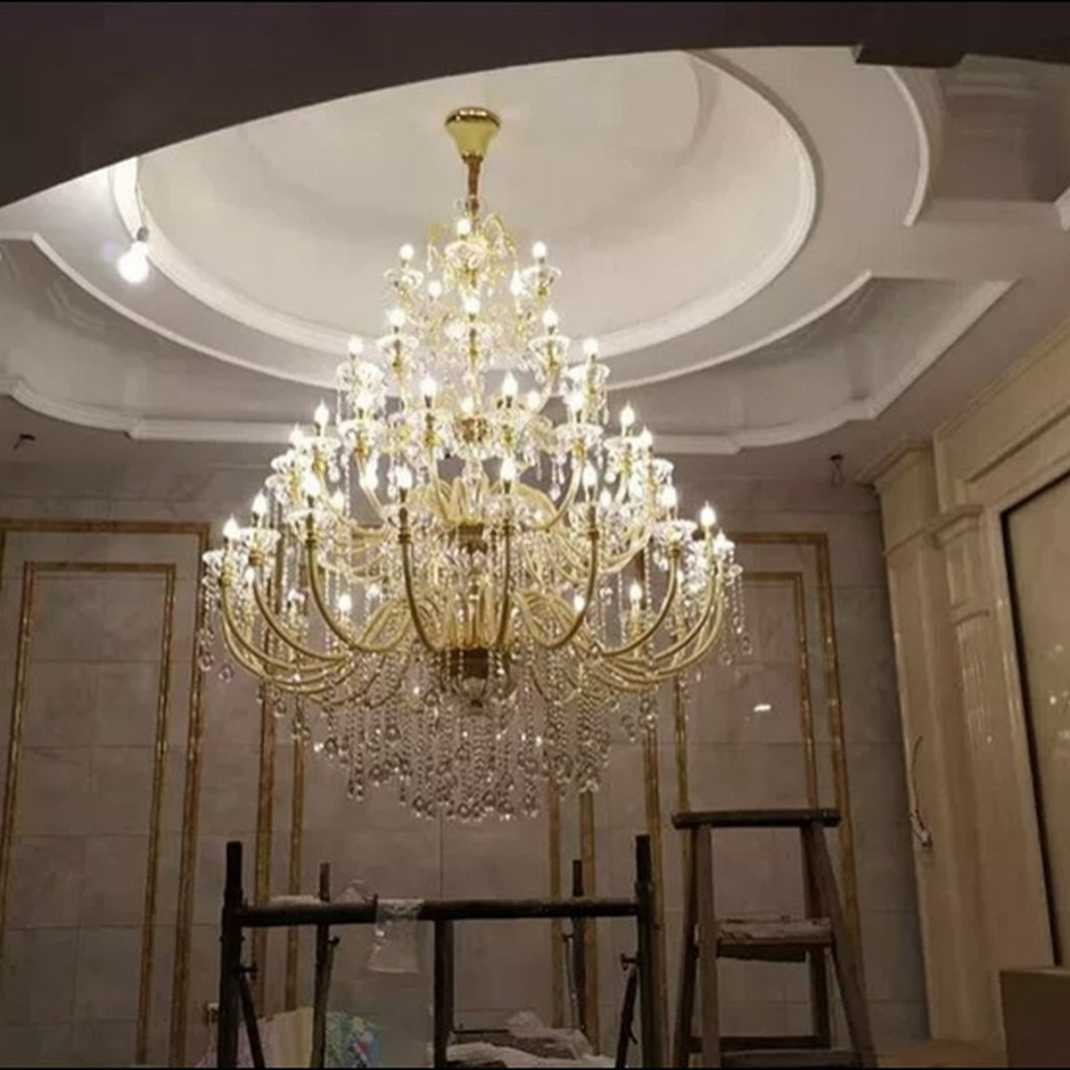 AM0861 — European Duplex Crystal Stainless Steel Chandelier for Studies
