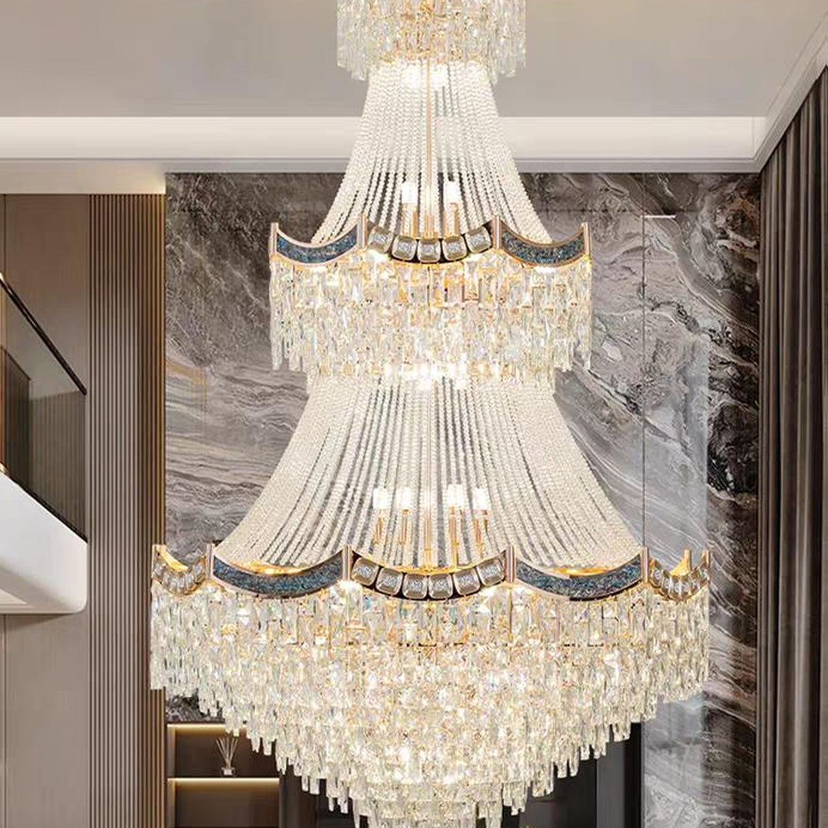 AM0642 — Light Luxury Spiral Staircase Crystal Chandelier for Living Rooms