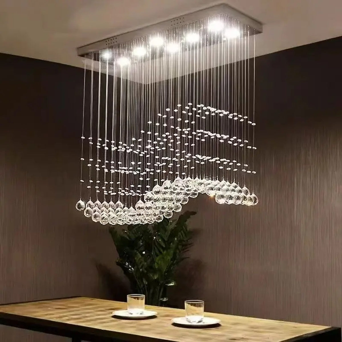 AM0675 — Light Luxury Linear Crystal Chandelier for Dining Rooms