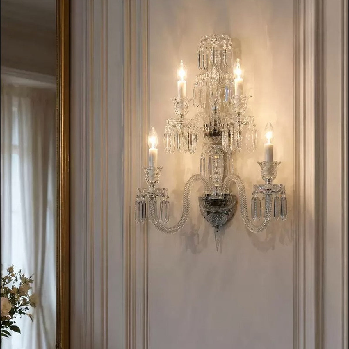 AM0857 — French Crystal Stainless Steel Wall Light for Tea Rooms & Hotels