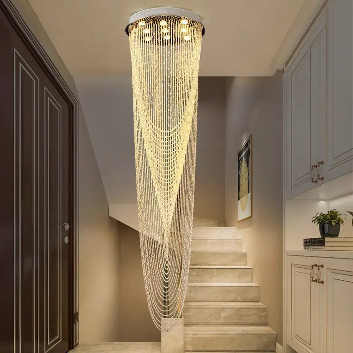 AM0552 — Minimalist Stairwell Crystal Chandelier for Living Rooms