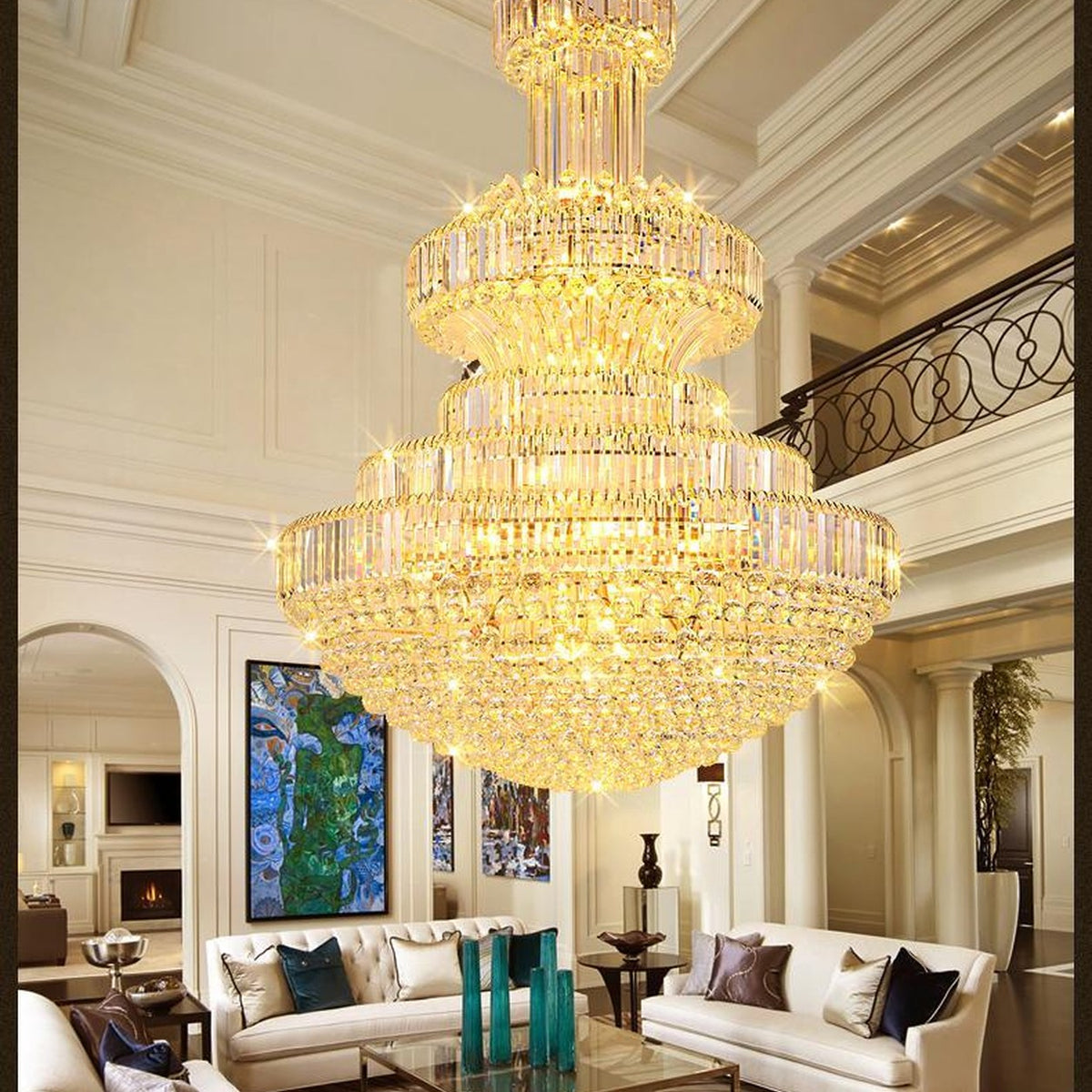 AM0477 — Light Luxury Stairwell Crystal Chandelier for Living Rooms