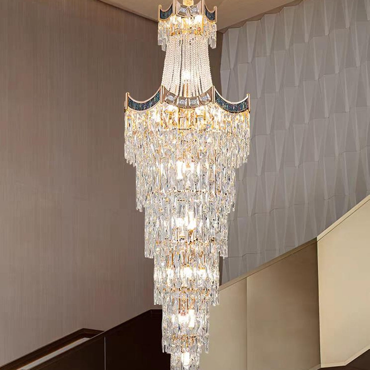 AM0557 — Light Luxury Stairwell Crystal Chandelier for Living Rooms