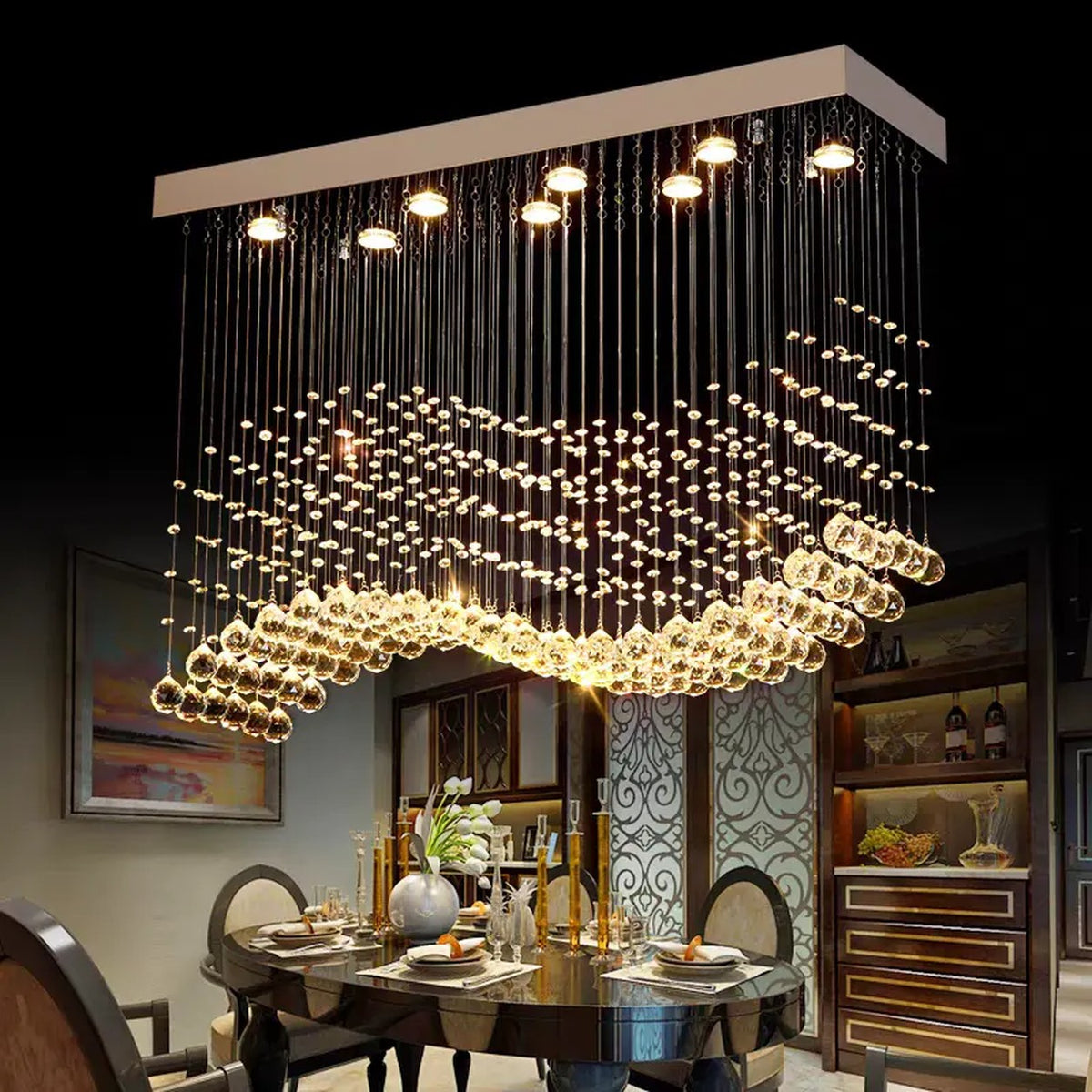 AM0675 — Light Luxury Linear Crystal Chandelier for Dining Rooms