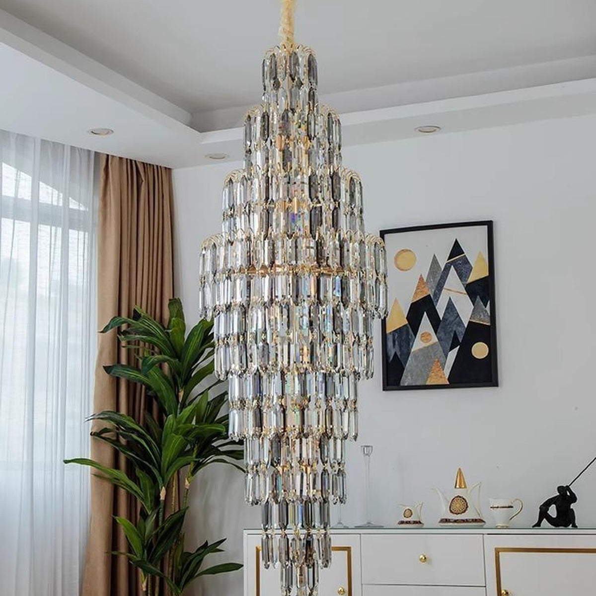 AM0701 — Minimalist Spiral Staircase Crystal Chandelier for Living Rooms