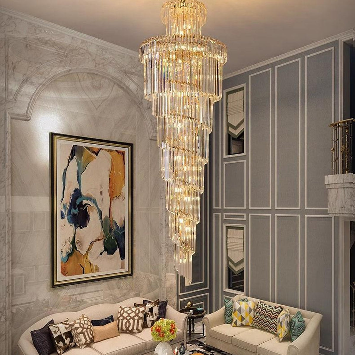 AM0636 — Minimalist Spiral Staircase Crystal Chandelier for Living Rooms