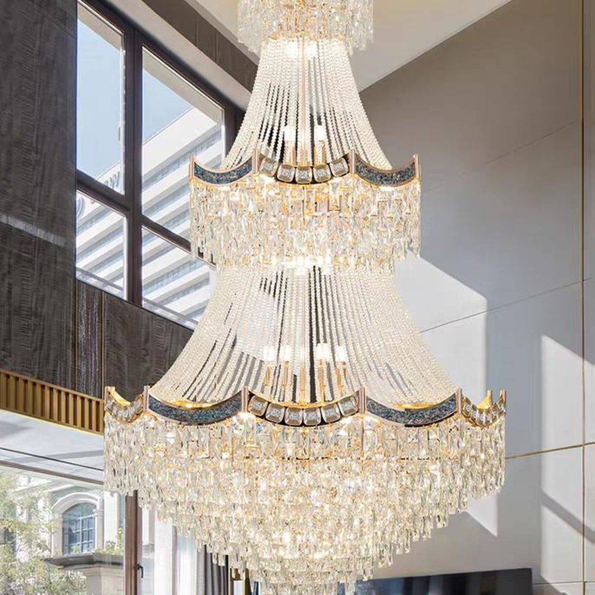 AM0642 — Light Luxury Spiral Staircase Crystal Chandelier for Living Rooms
