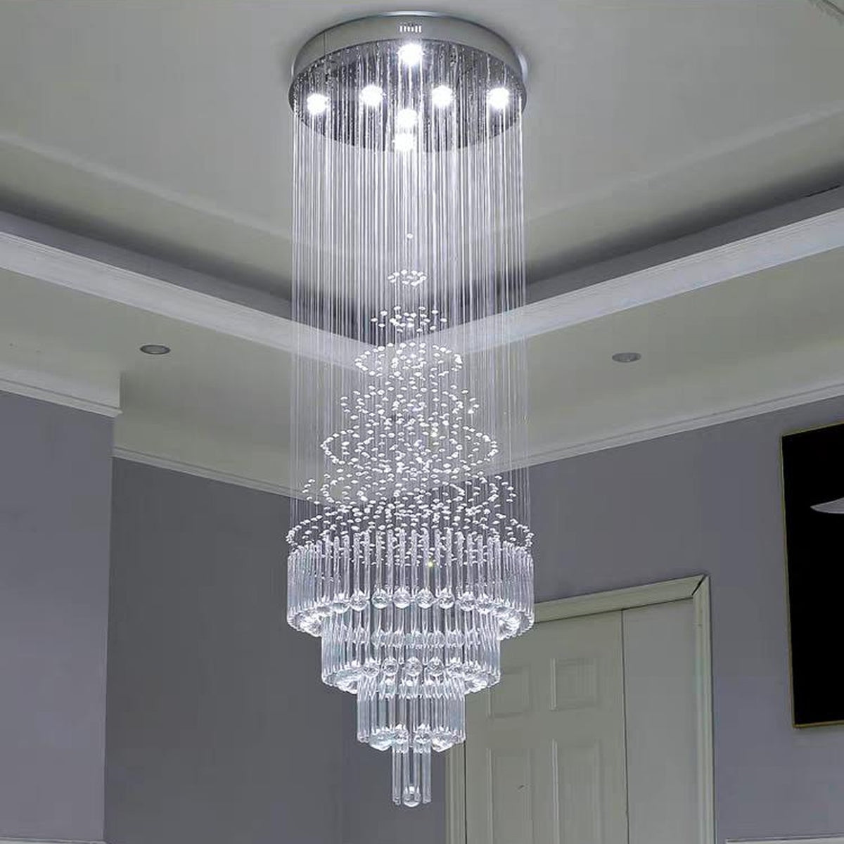 AM0483 — Modern Minimalist Stairwell Crystal Chandelier for Living Rooms