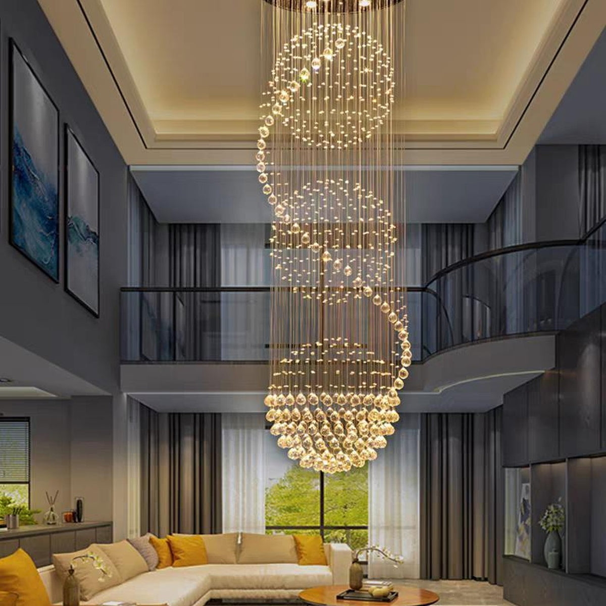 AM0525 — Modern Minimalist Stairwell Crystal Chandelier for Living Rooms