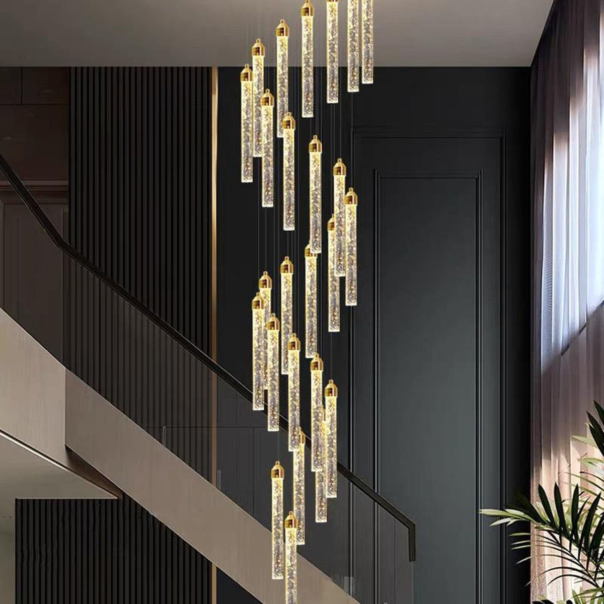 AM0495 — Modern Minimalist Spiral Staircase Crystal Chandelier for Stairwells