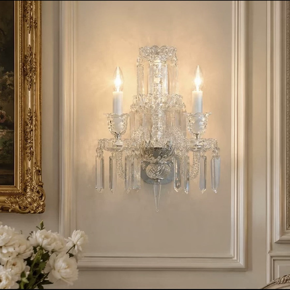 AM0857 — French Crystal Stainless Steel Wall Light for Tea Rooms & Hotels