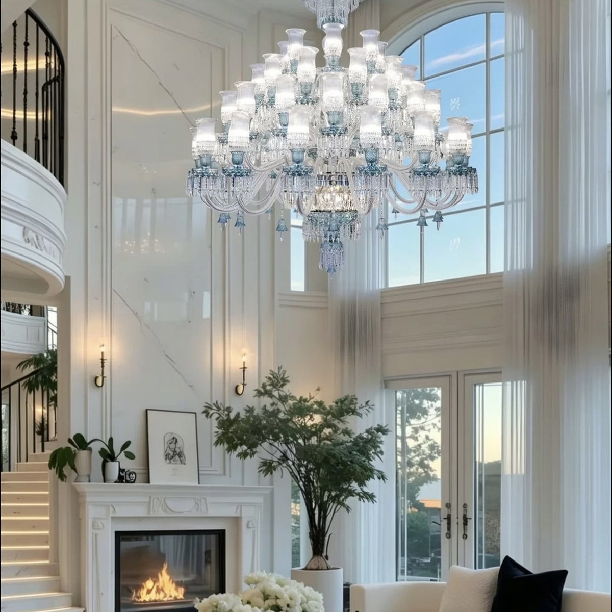 AM0853 — French Stairwell Duplex Glass Chandelier for Hotels & Ballrooms