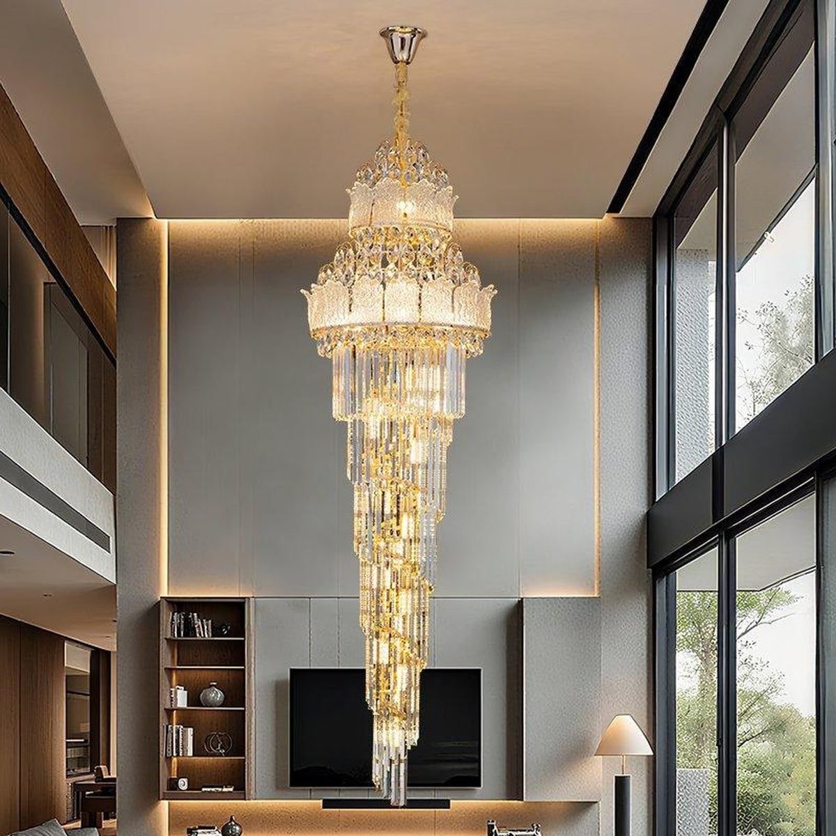 AM0658 — European Spiral Staircase Crystal Chandelier for Living Rooms