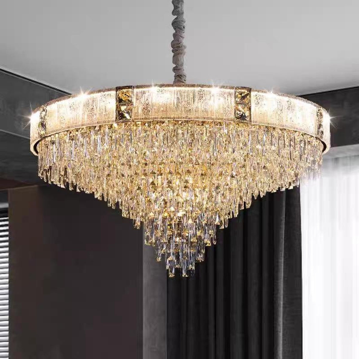 AM0559 — Light Luxury Round Crystal Chandelier for Living Rooms