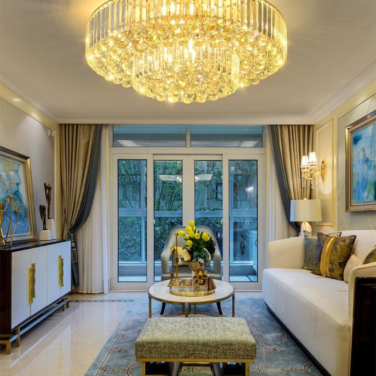 AM0505 — Grand Round Crystal Ceiling Light for Living Rooms