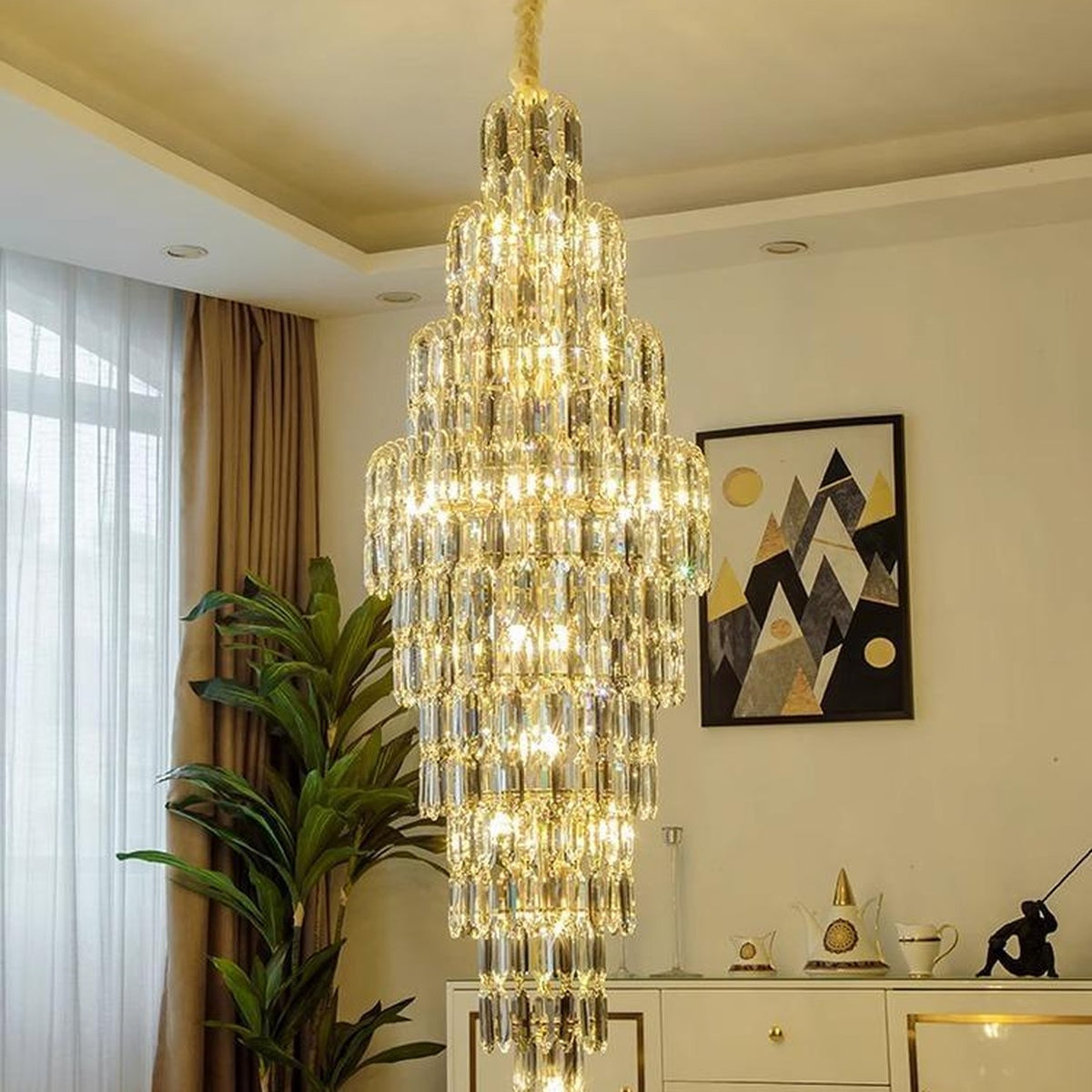 AM0701 — Minimalist Spiral Staircase Crystal Chandelier for Living Rooms