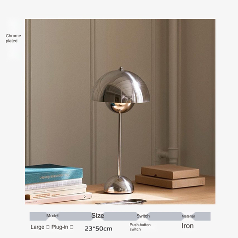 Chrome plated · Bulb included · Push-button switch