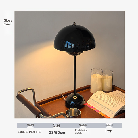 Gloss black · Bulb included · Push-button switch