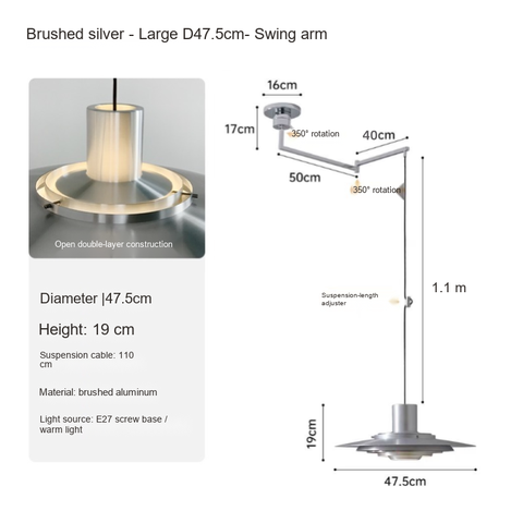 Brushed silver 47.5cm- Swing arm