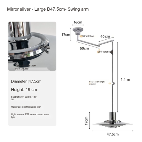 Mirror silver 47.5cm- Swing arm