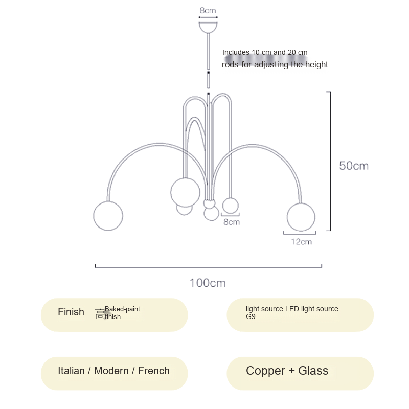 Brass & Glass Globe Chandelier — AM0239, view 9