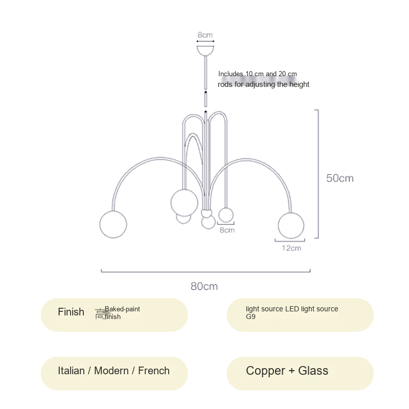 Brass & Glass Globe Chandelier — AM0239, view 8