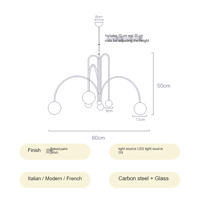 Brass & Glass Globe Chandelier — AM0239, view 6