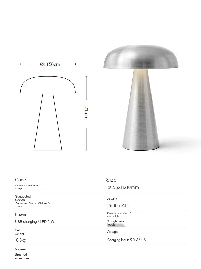 Brushed Metal Rechargeable Table Lamp — AM0144, view 6