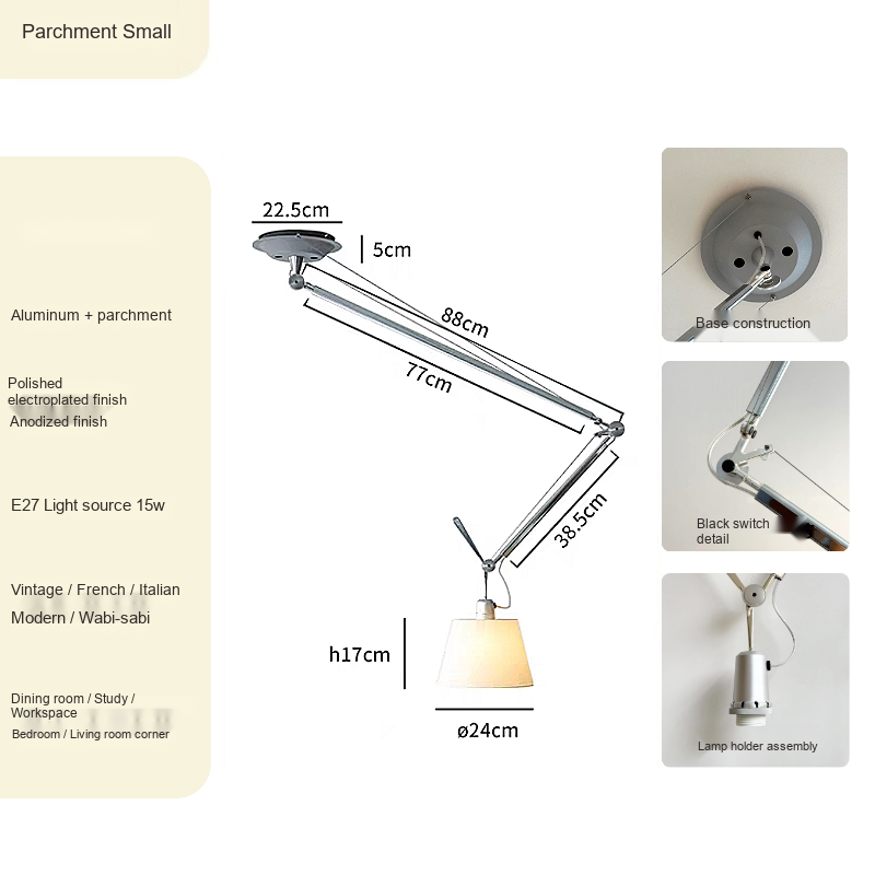 Adjustable Swing-Arm Parchment Pendant — AM0133, view 5
