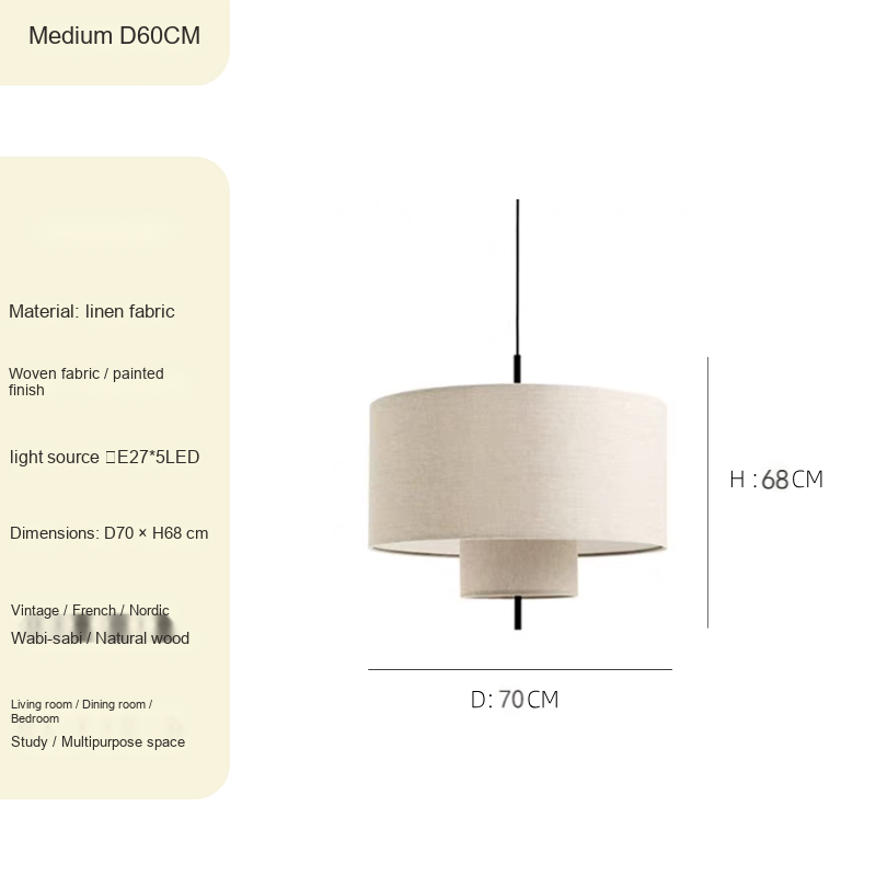 Linen Shade Pendant Light — AM0159, view 7