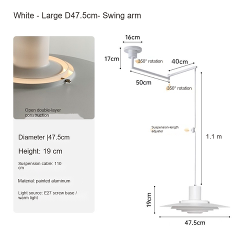 White 47.5cm- Swing arm