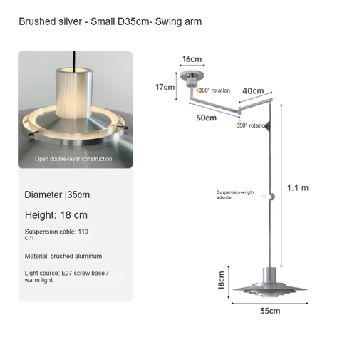 Brushed silver 35cm- Swing arm