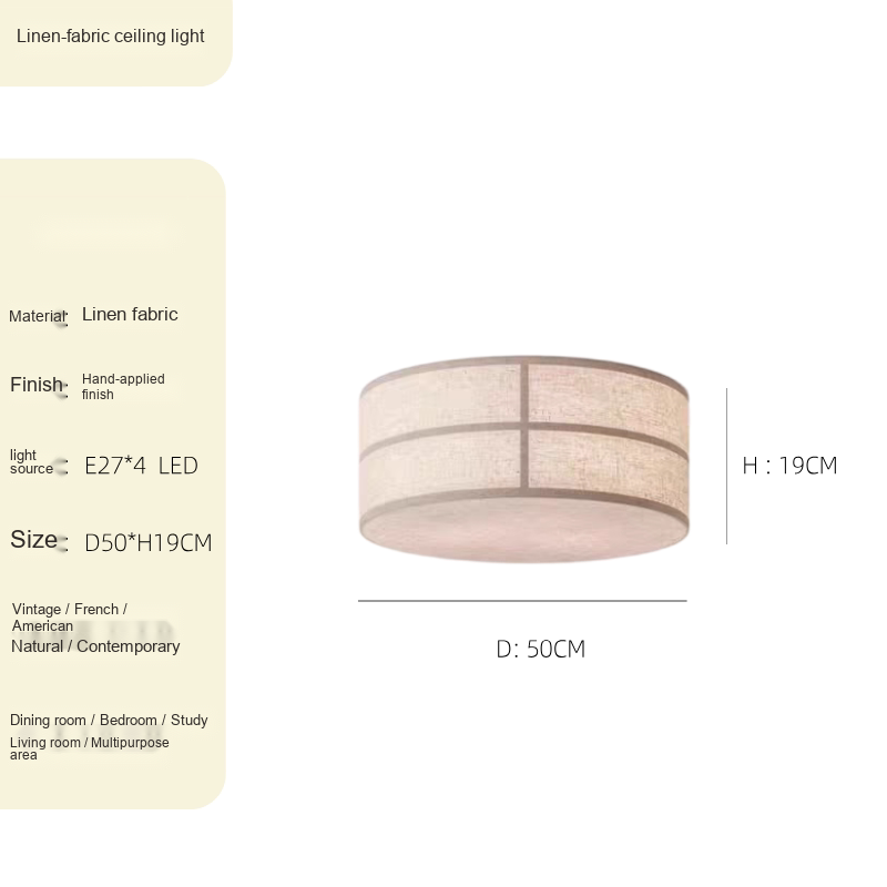 Linen Shade Ceiling Light — AM0256, view 5